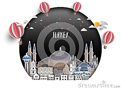 Turkey Landmark Global Travel And Journey paper background. Vector Design Template.used for your advertisement, book, banner, Vector Illustration