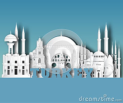 Turkey Landmark Global Travel And Journey paper background. Vector Design Template.used for your advertisement, book, banner, Vector Illustration