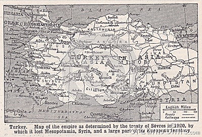 Vintage map of Turkey 1930s. Stock Photo