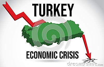 Turkey Map Financial Crisis Economic Collapse Market Crash Global Meltdown Vector Vector Illustration