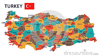 Turkey - map and flag - illustration Cartoon Illustration