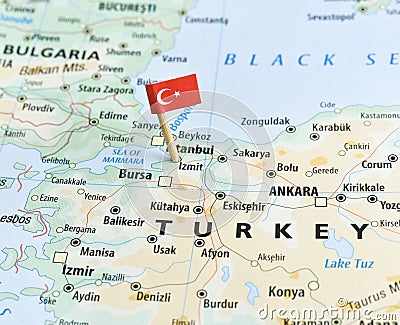 Turkey map and flagpin Stock Photo