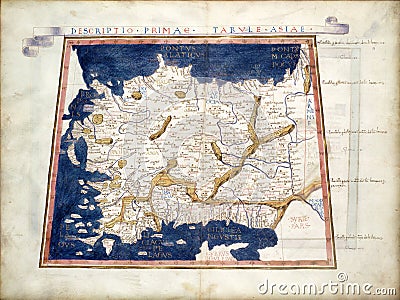 Turkey map from rare medieval book Geography by Claudius Ptolemy published in 1480 Editorial Stock Photo
