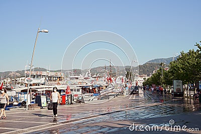 Turkey, Marmaris - June 29, 2020 - Empty seafront and Marina, quarantine covid-19 travel. Opening season in August Editorial Stock Photo