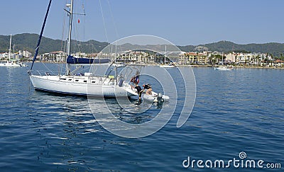 Turkey. Marmaris. Mediterranean coast. Walk on a yacht on the sea Editorial Stock Photo