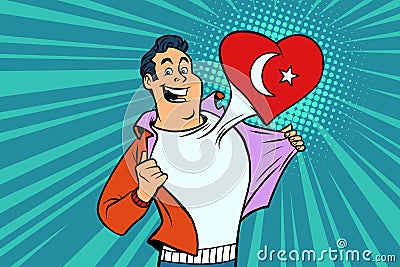 Turkey patriot male sports fan flag heart Vector Illustration