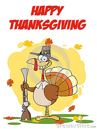 Turkey with pilgrim hat and musket Vector Illustration