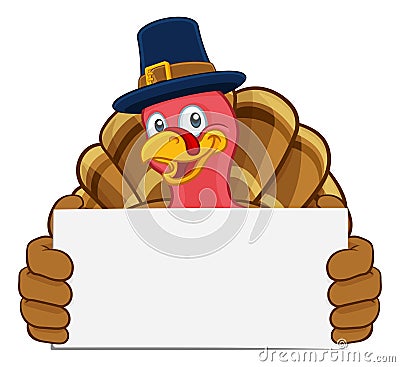 Turkey Pilgrim Hat Thanksgiving Cartoon Character Vector Illustration