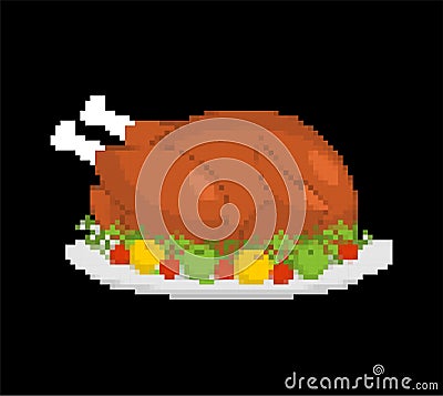 Turkey pixel art. Thanksgiving Day 8 bit. Vector illustration Vector Illustration