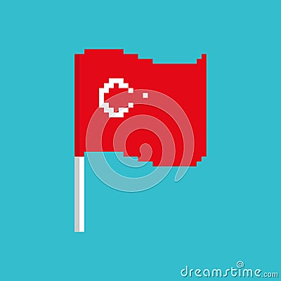 Turkey Pixel flag. Pixelated banner Turkish. political bit icon. Vector Illustration