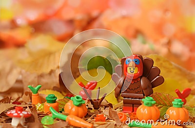 Lego minifigure turkey poulet thanksgiving holiday Editorial Stock Photo