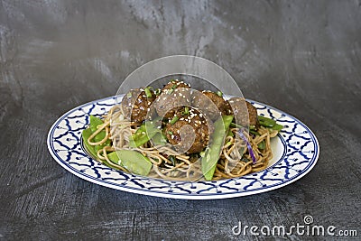 Turkey Quinoa Meatballs with Soba Noodles Stock Photo