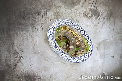 Turkey Quinoa Meatballs with Soba Noodles Stock Photo