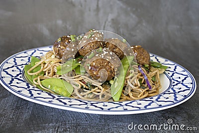 Turkey Quinoa Meatballs with Soba Noodles Stock Photo