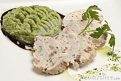 Turkey roll with mashed peas Stock Photo