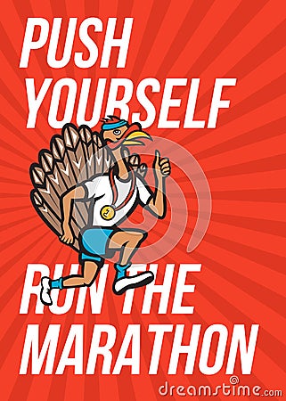 Turkey Run Marathon Runner Poster Cartoon Illustration