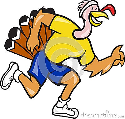 Turkey Run Runner Side Cartoon Vector Illustration