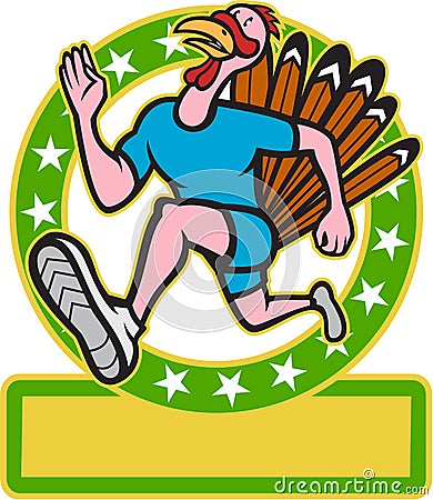 Turkey Run Runner Side Cartoon Vector Illustration