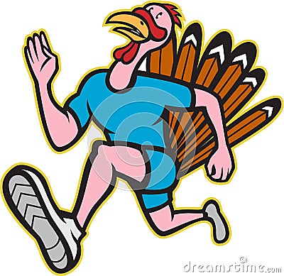 Turkey Run Runner Side Cartoon Isolated Vector Illustration