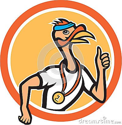 Turkey Runner Thumbs Up Cartoon Vector Illustration