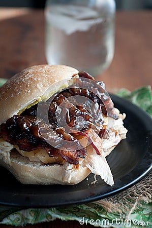 Turkey Sandwich with Balsamic Onion Marmelade Stock Photo