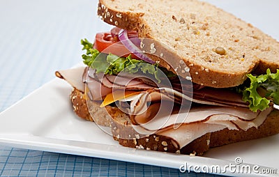 Turkey sandwich on whole grain bread Stock Photo