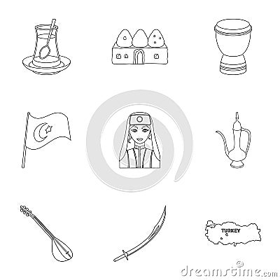 Turkey set icons in outline style. Big collection of Turkey vector symbol stock illustration Vector Illustration