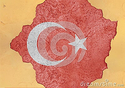 Turkey state flag broken material facade structure in big concrete wall Stock Photo