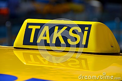 Turkey taxi called Taksi. Yellow taxi car roof sign Editorial Stock Photo