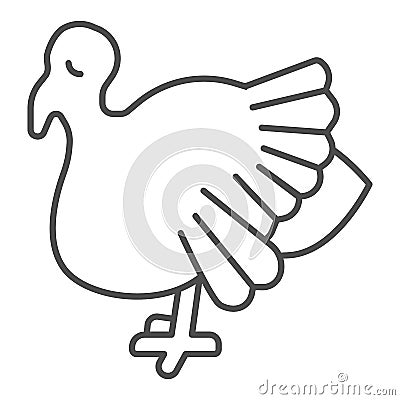 Turkey thin line icon, domestic animals concept, Farm bird silhouette sign on white background, turkey bird icon in Vector Illustration