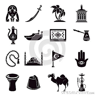 Turkey travel icons set, simple style Vector Illustration