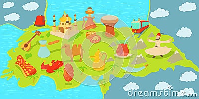 Turkey travel map horizontal banner, cartoon style Vector Illustration