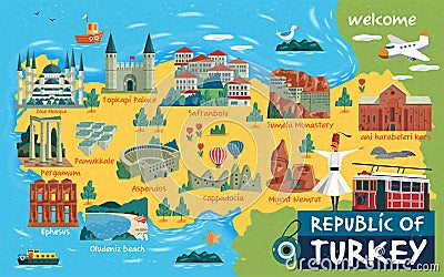 Turkey travel map Vector Illustration