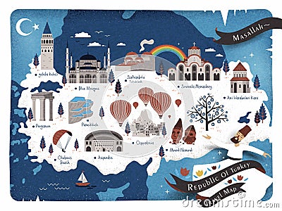 Turkey travel map Vector Illustration