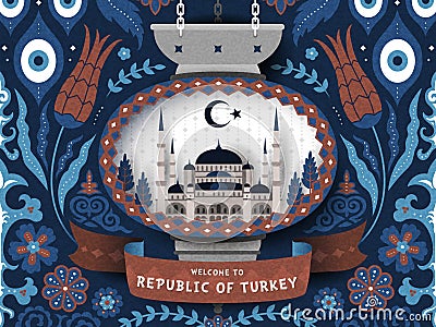 Turkey travel poster Vector Illustration