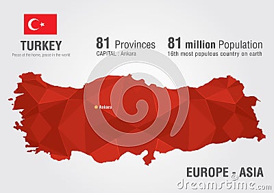 Turkey world map with a pixel diamond texture. Vector Illustration