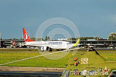 Turkish Airlines aircraft Boeing 737 max 8 TC-LCC landing/arrival in Riga/RIX/EVRA airport Editorial Stock Photo