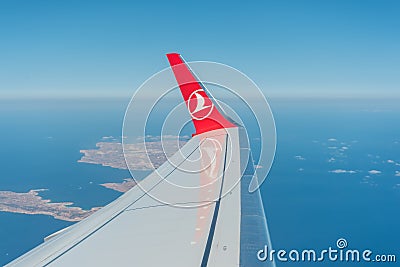 Turkish Airlines flying over the Maltese Islands Editorial Stock Photo