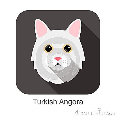Turkish Angora Cat, Cat breed face cartoon flat icon design Vector Illustration