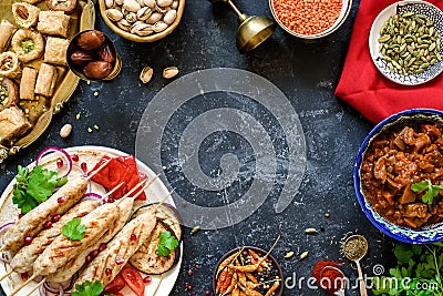 Turkish or arabic cuisine. Turkish food on dark stone background Stock Photo