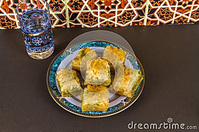 Plate piled with Baclava, elevated Stock Photo
