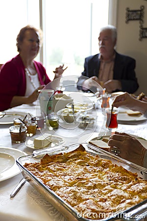 Turkish Breakfast Conversations Stock Photo