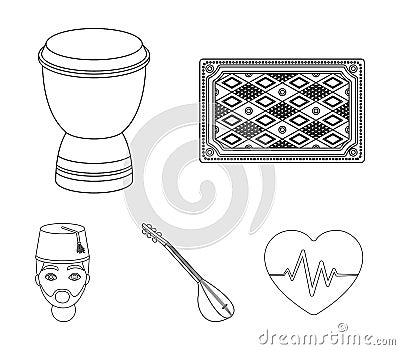 Turkish carpet, saz, drum, turkish men.Turkey set collection icons in outline style vector symbol stock illustration web Vector Illustration