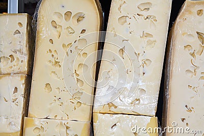 Turkish cheese: full-fat beyaz peynir,yellow kaÅŸar peynir, cecil, topi, burgu peynir, bazaar Stock Photo