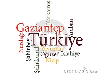 Turkish city Gaziantep subdivisions in word clouds Vector Illustration