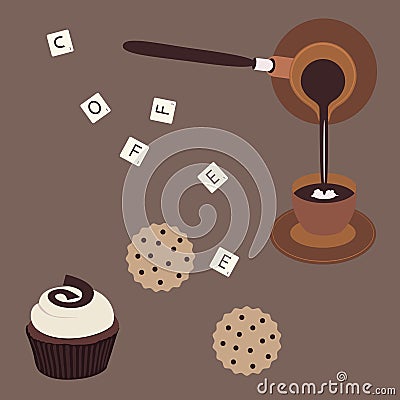 Turkish coffee and cake Vector Illustration