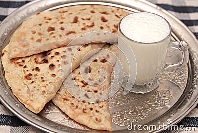 Turkish cuisine gozleme and yogurt drink ayran Stock Photo