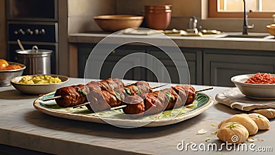 Turkish cuisine traditional delicious Adana kebap grilled meat food dinner. Stock Photo