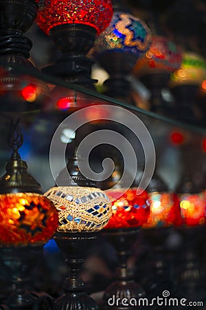 Turkish decorative lamps for sale on grand bazaar at istanbul tu Stock Photo