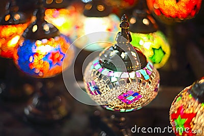 Turkish decorative lamps for sale on grand bazaar at istanbul tu Stock Photo